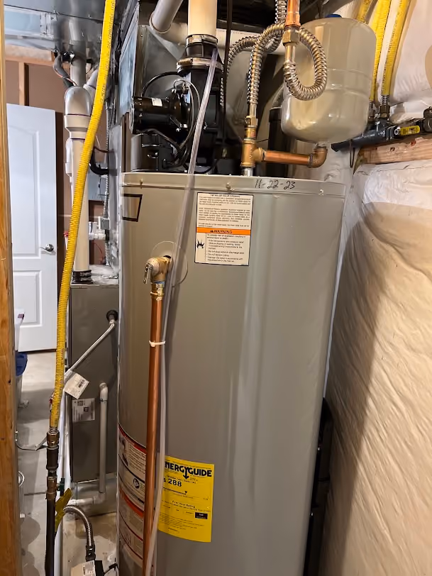 A water heater with new copper and flexible supply lines